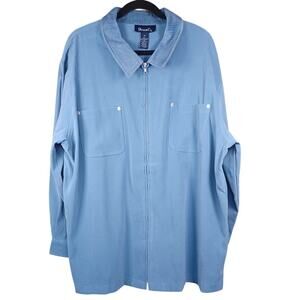 NWT Denim & Co. Blue Faux Suede Zip Front Shirt Jacket Corduroy Collar 2X Plus